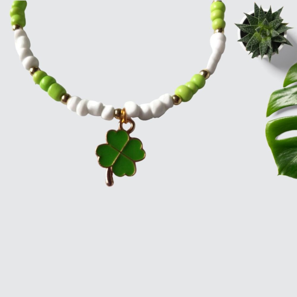 St. Patrick's Day Four Leaf Clover Necklace Bracelet Earrings Handmade Jewelry - Picture 11 of 12